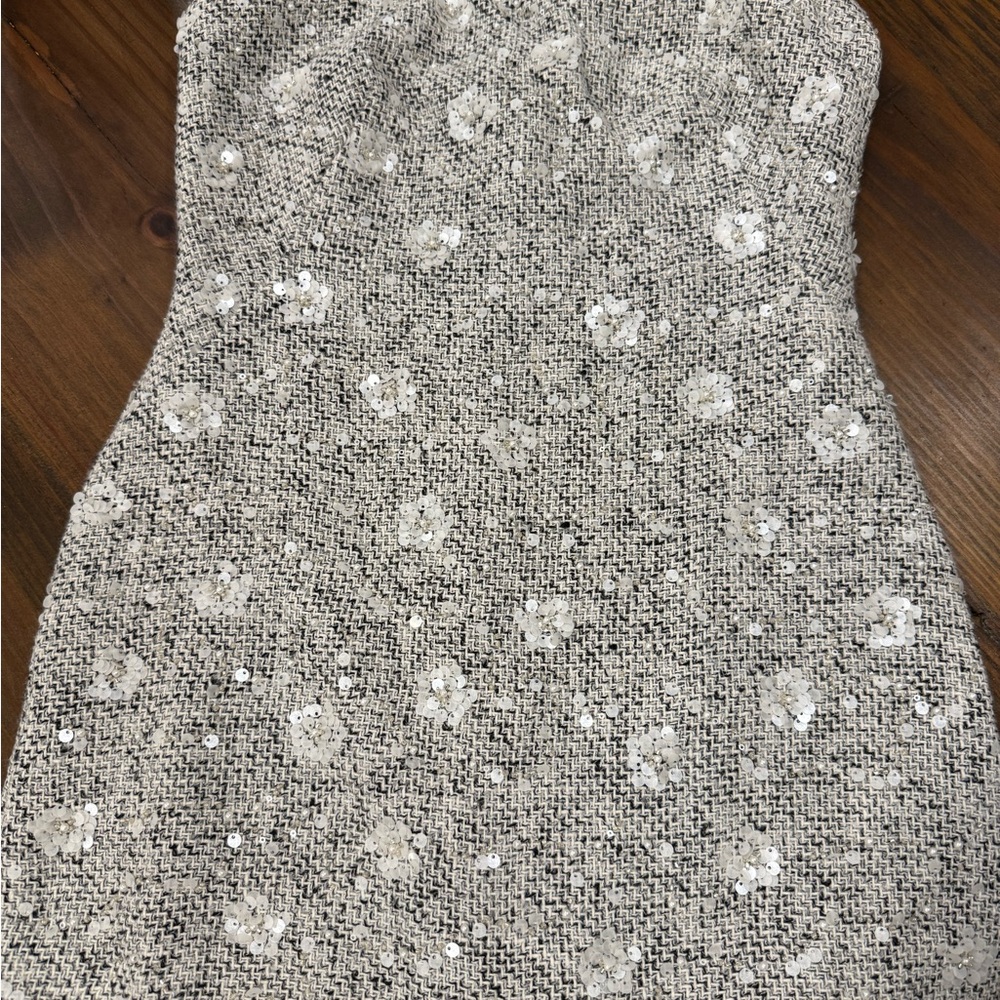 Lucy Paris Gray Sequin Tweed Strapless Dress | Size Small | NWT